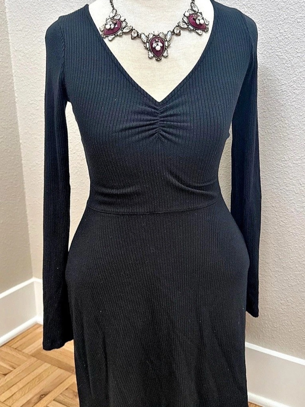 Hollister Black Ribbed Ruched Mini Dress Size XS Like New